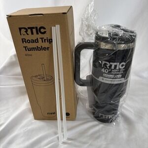 RTIC 40 Oz Ceramic Lined Road Trip Tumbler, Leak-Resistant Lid with Straw, Black